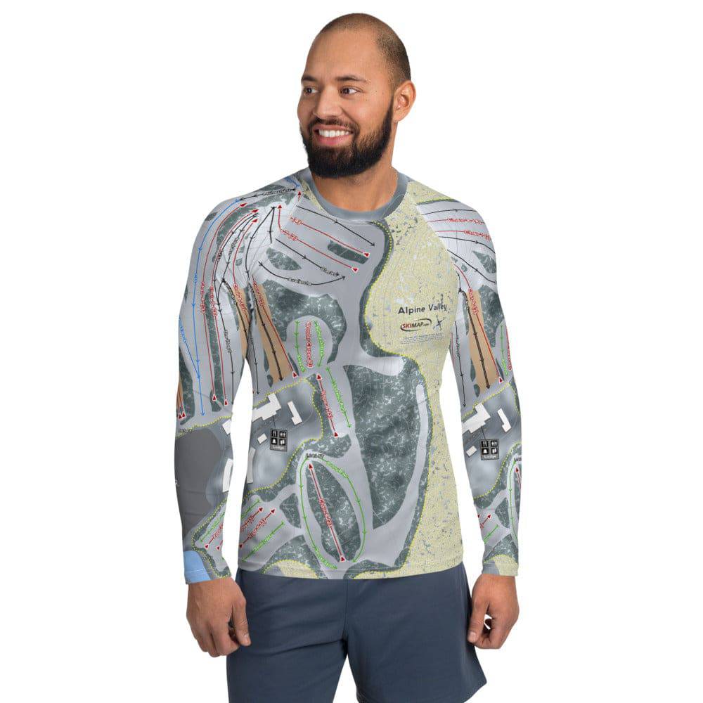 Alpine Valley, Wisconsin Ski Trail Map Men's Base Layer Top - Powderaddicts
