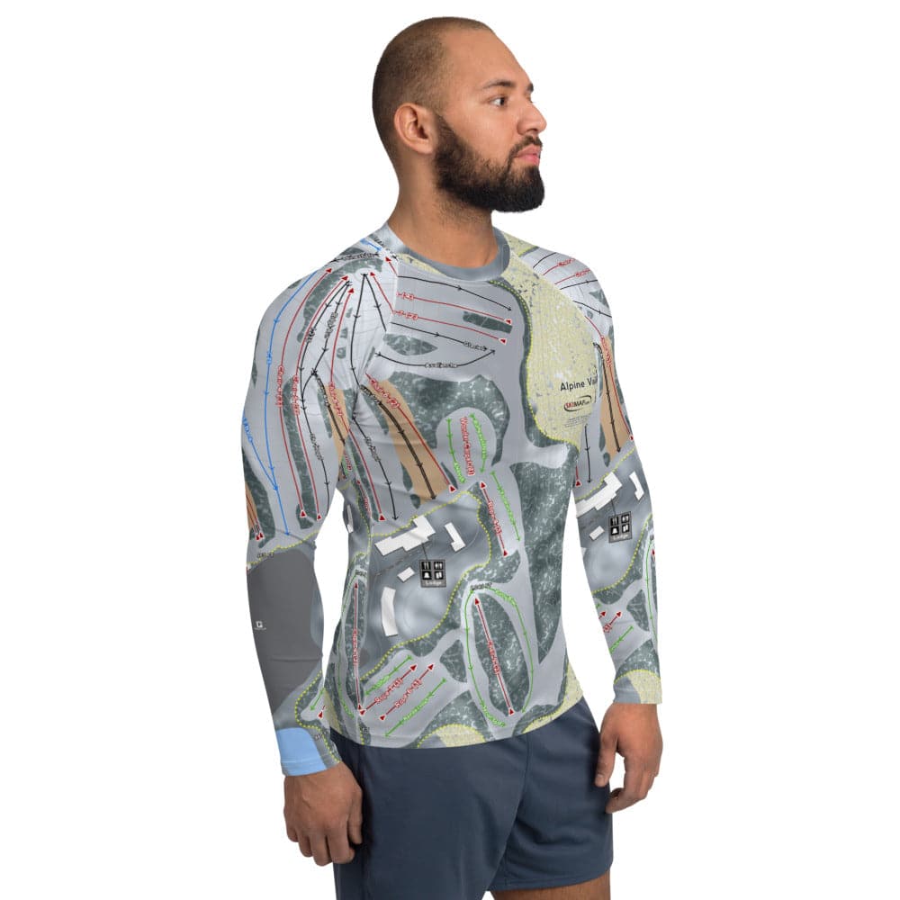 Alpine Valley, Wisconsin Ski Trail Map Men's Base Layer Top - Powderaddicts