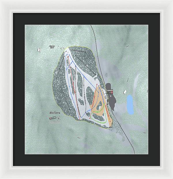 Alta Sierra Ski Trail Map - Framed Print - Powderaddicts