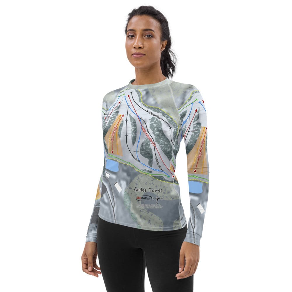 Andes Tower, Minnesota Ski Trail Map Women's Base Layer Top - Powderaddicts