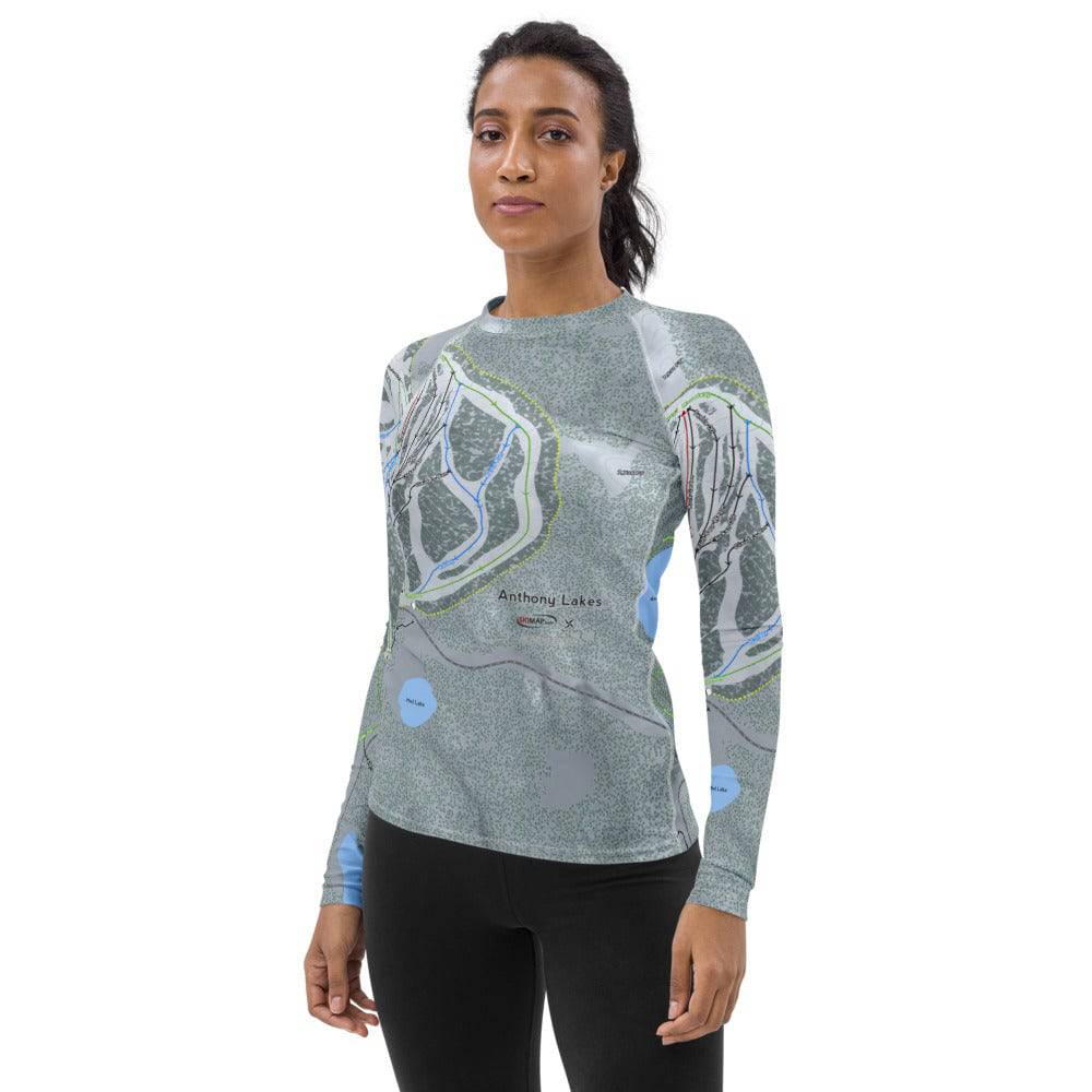 Anthony Lakes, Oregon Ski Trail Map Women's Base Layer Top - Powderaddicts