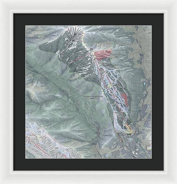 Aspen Highlands Ski Trail Map - Framed Print - Powderaddicts