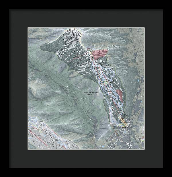Aspen Highlands Ski Trail Map - Framed Print - Powderaddicts