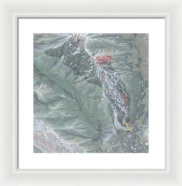 Aspen Highlands Ski Trail Map - Framed Print - Powderaddicts