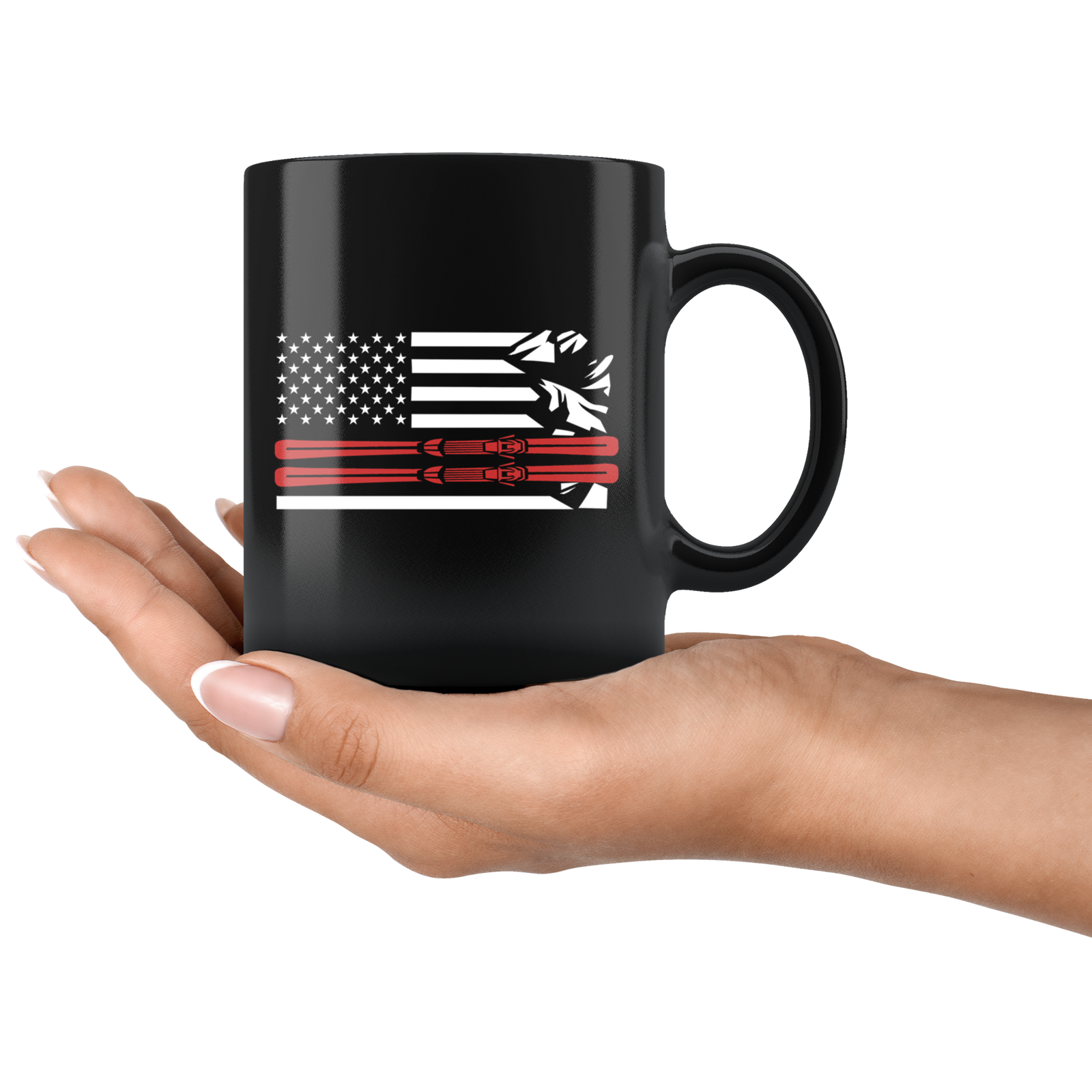 USA Ski Flag Thin Red Line Mugs - Powderaddicts
