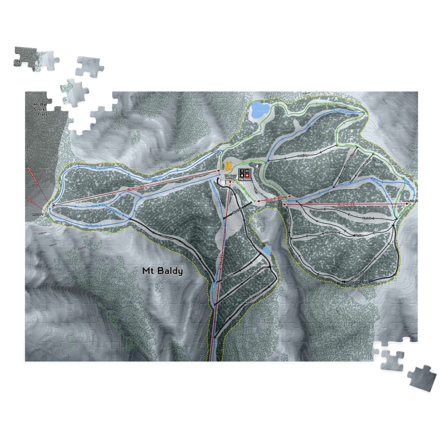Mt. Baldy, California Ski Trail Map Puzzle - Powderaddicts