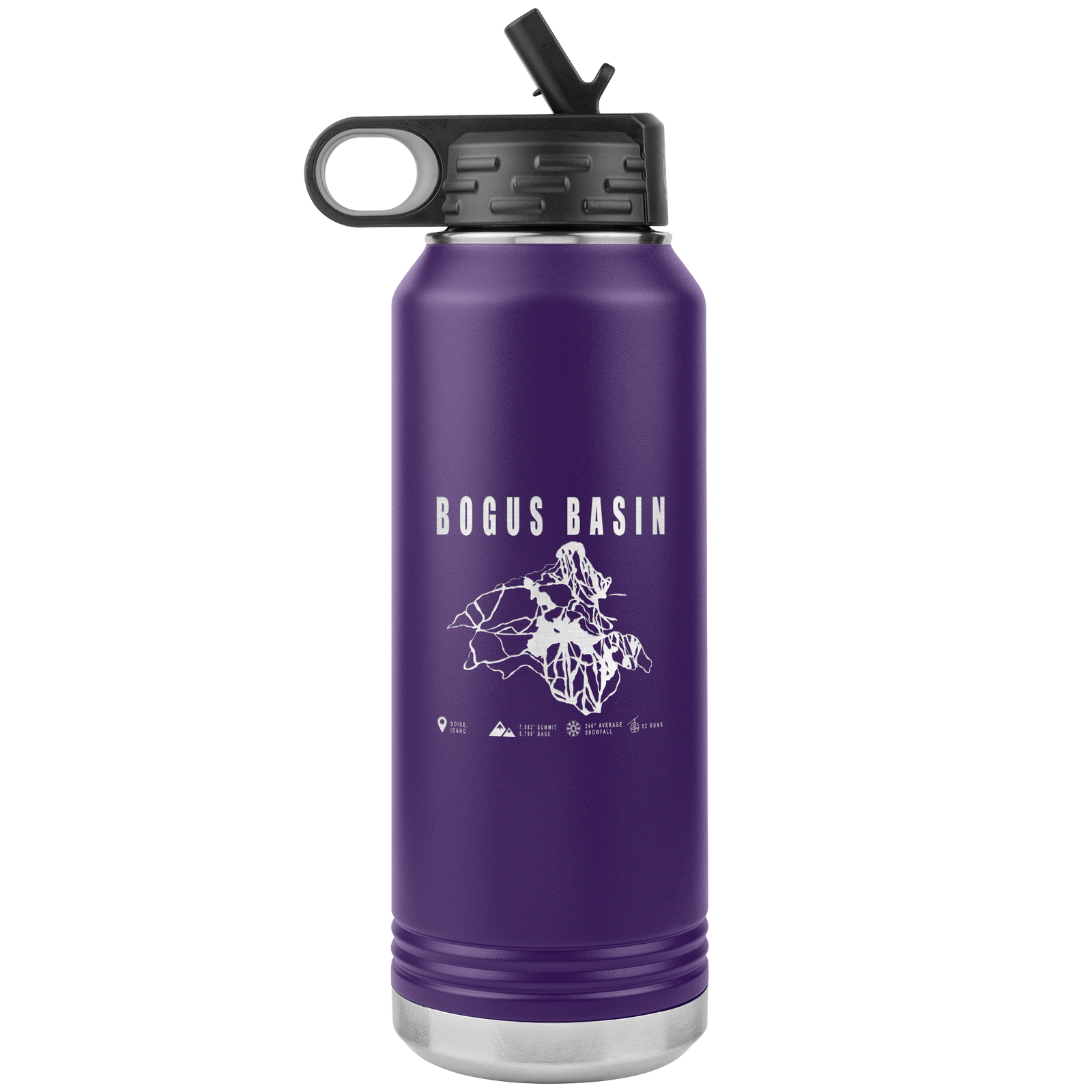 Bogus Basin Idaho Ski Trail Map 32oz Water Bottle Tumbler - Powderaddicts