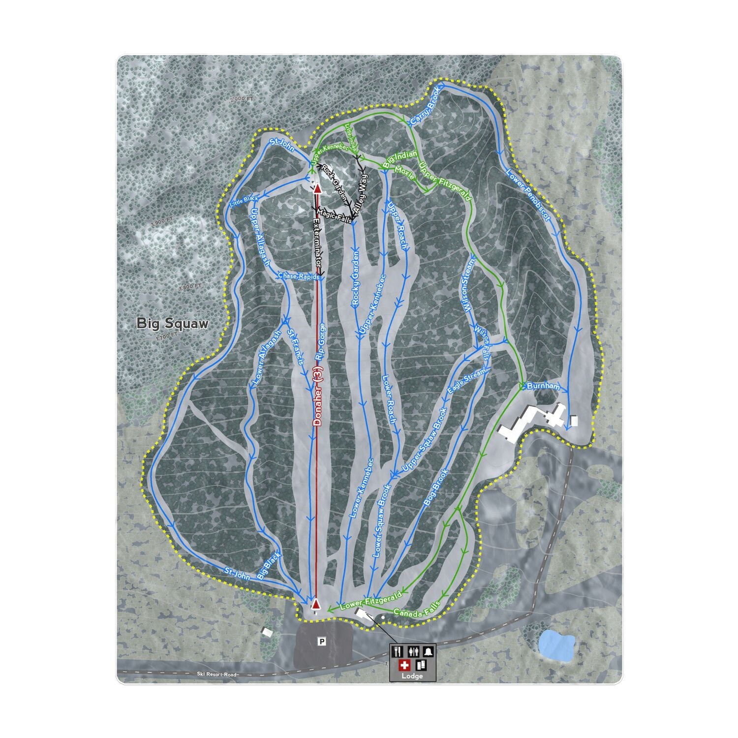 Big Squaw, Maine Ski Resort Map Printed Beach Towel - Powderaddicts