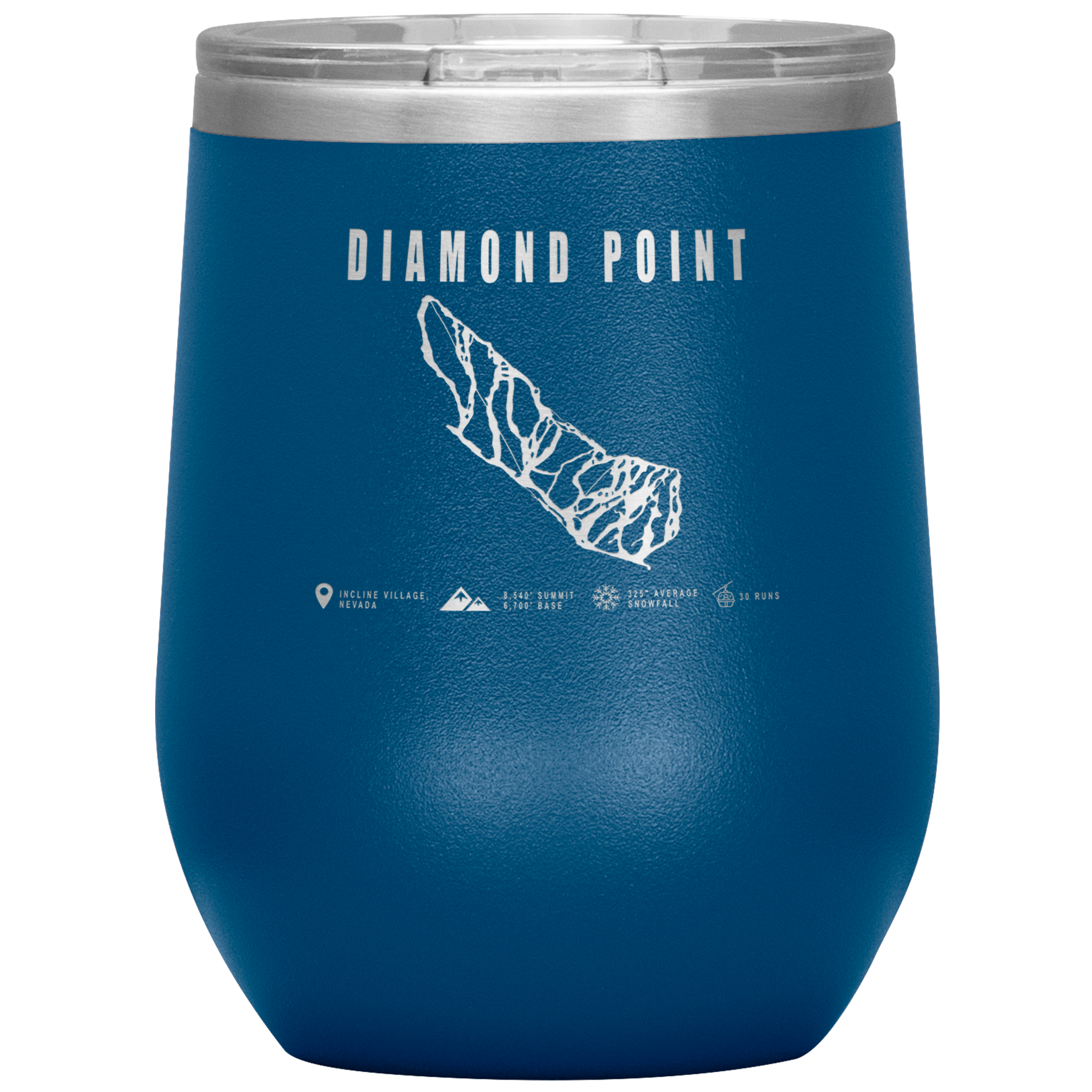 Diamond Point, Nevada Ski Trail Map Wine 12oz Tumbler - Powderaddicts