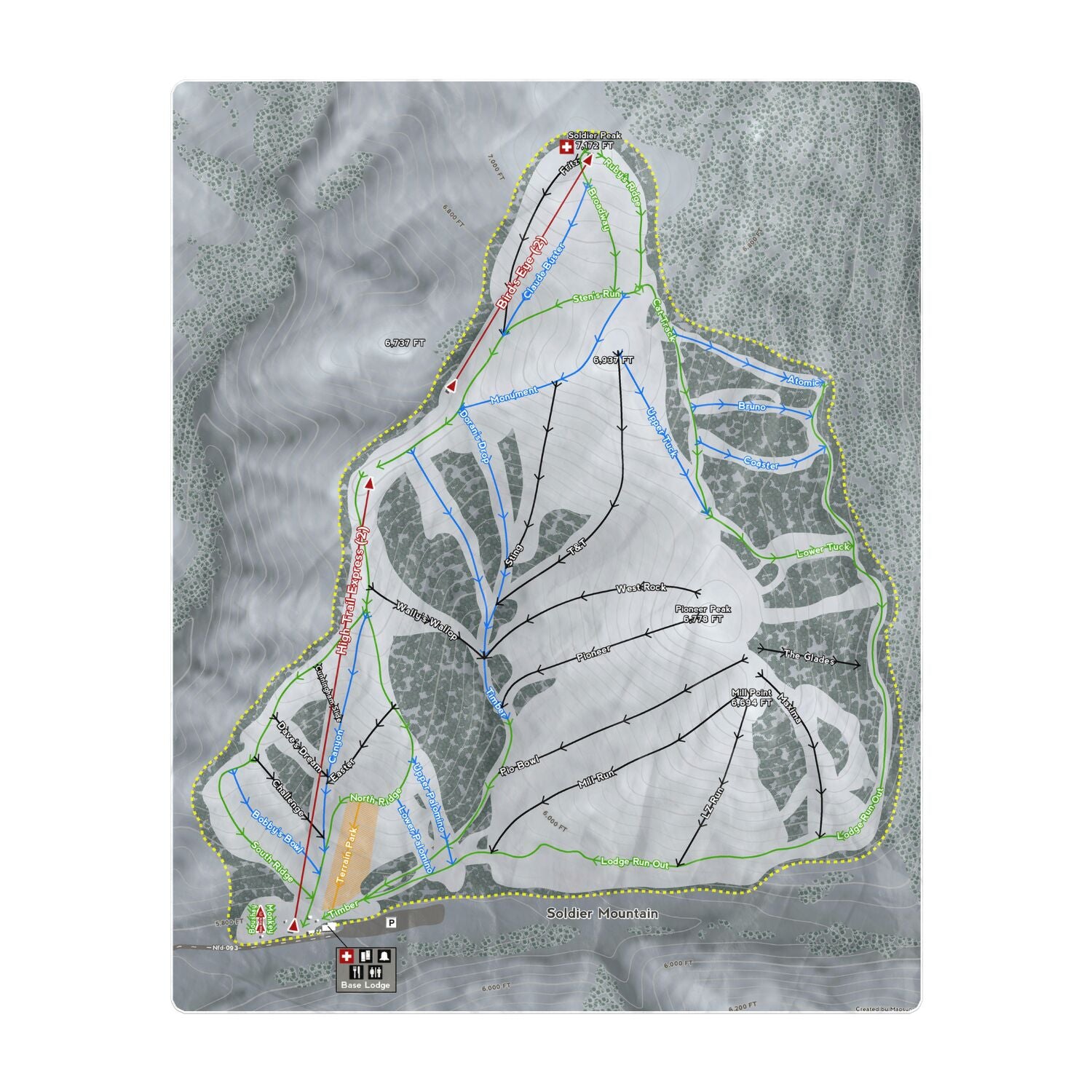 Soldier Mountain, Idaho Ski Resort Map Printed Beach Towel - Powderaddicts