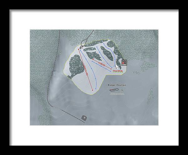 Badger Mountain Ski Trail Map - Framed Print - Powderaddicts
