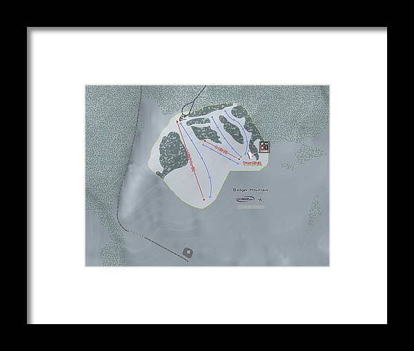 Badger Mountain Ski Trail Map - Framed Print - Powderaddicts