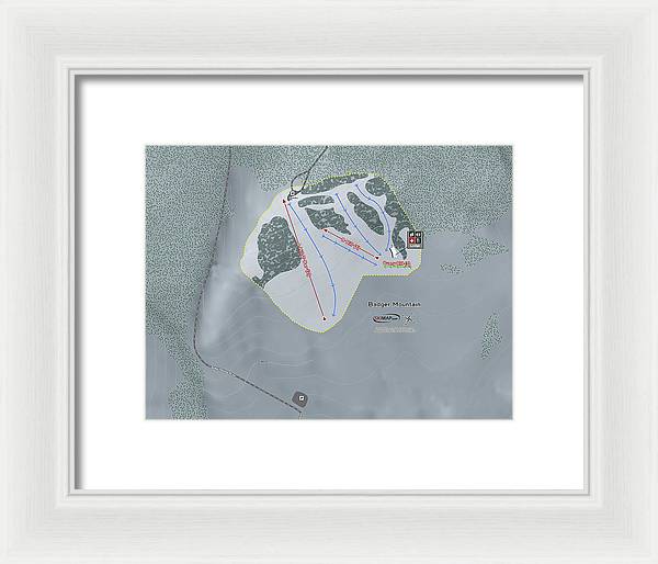 Badger Mountain Ski Trail Map - Framed Print - Powderaddicts