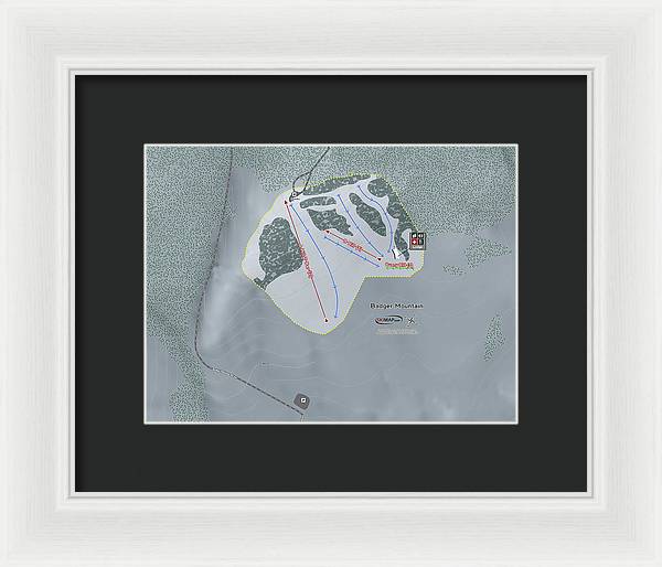 Badger Mountain Ski Trail Map - Framed Print - Powderaddicts