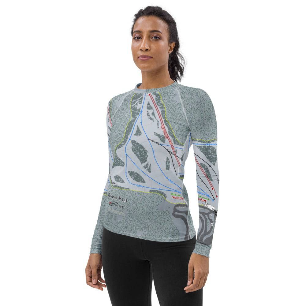 Badger Pass, California Ski Trail Map Women's Base Layer Top - Powderaddicts