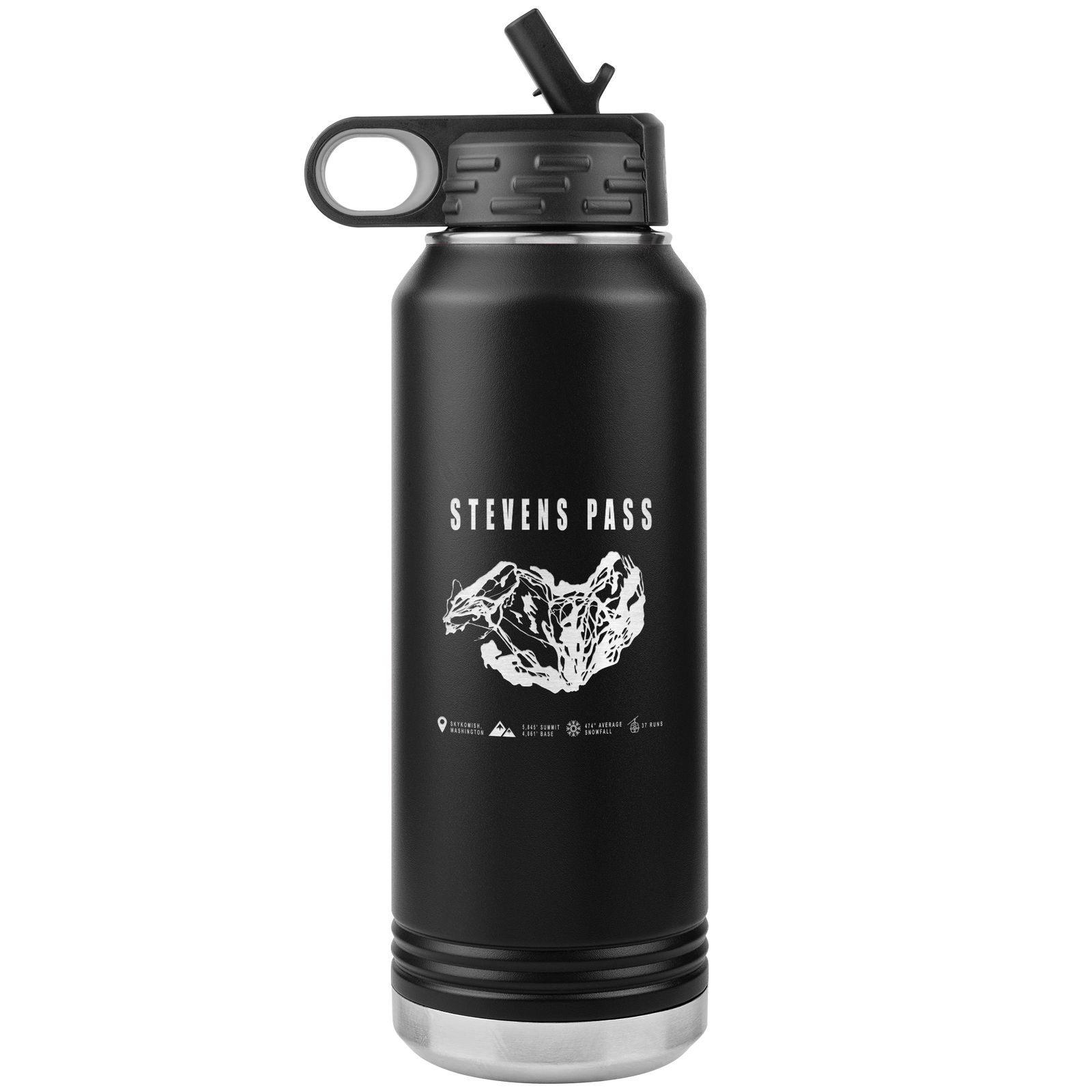 Stevens Pass, Washington Ski Trail Map 32oz Water Bottle Tumbler - Powderaddicts