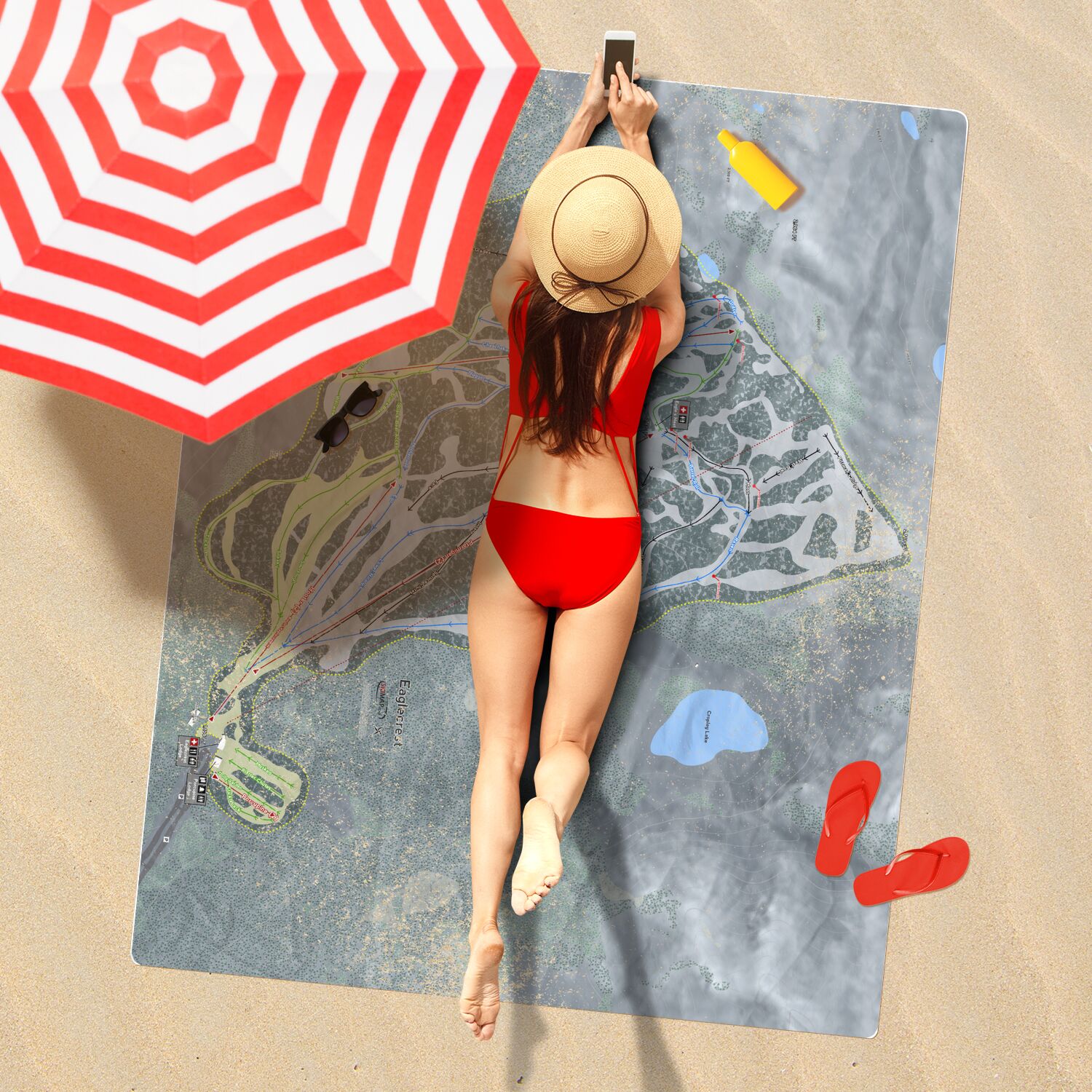 Eaglecrest, Alaska Ski Resort Map Printed Beach Towel - Powderaddicts