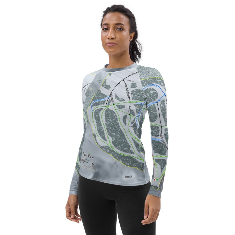 Bear Paw, Montana Ski Trail Map Women's Base Layer Top - Powderaddicts