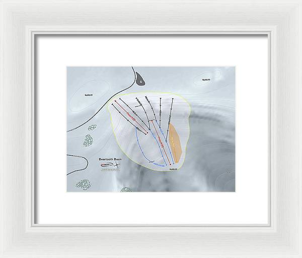 Beartooth Basin Ski Trail Map - Framed Print - Powderaddicts