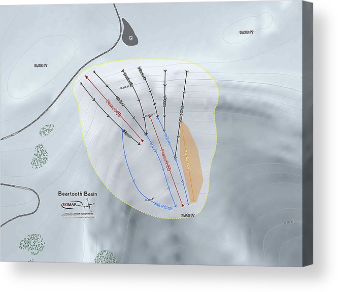 Beartooth Basin Ski Trail Map - Acrylic Print - Powderaddicts