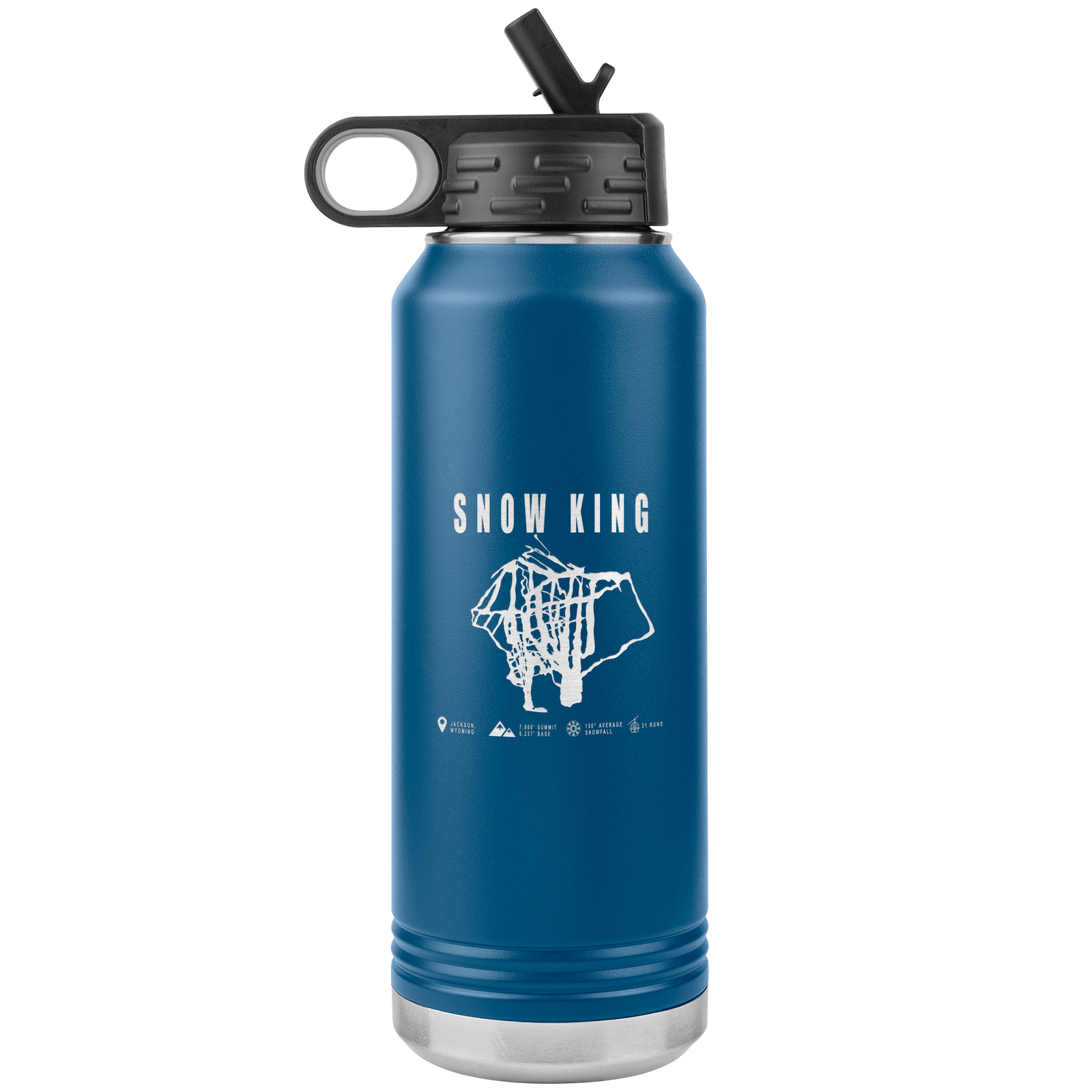 Snow King Wyoming Ski Trail Map 32oz Water Bottle Tumbler - Powderaddicts