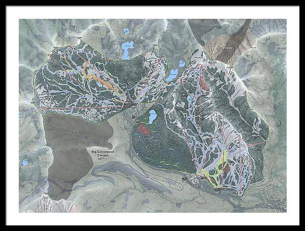 Big Cottonwood Canyon, Utah Ski Trail Map - Framed Print - Powderaddicts