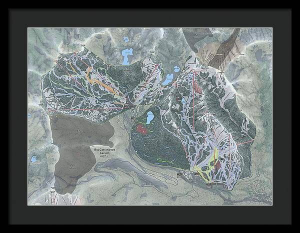 Big Cottonwood Canyon, Utah Ski Trail Map - Framed Print - Powderaddicts