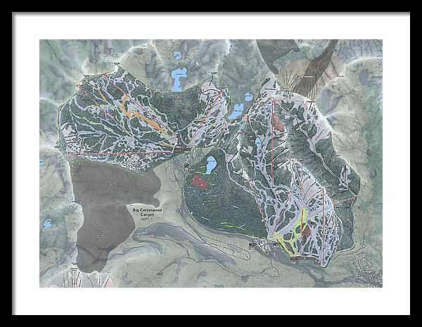 Big Cottonwood Canyon, Utah Ski Trail Map - Framed Print - Powderaddicts