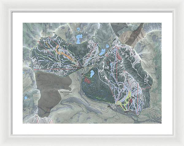 Big Cottonwood Canyon, Utah Ski Trail Map - Framed Print - Powderaddicts