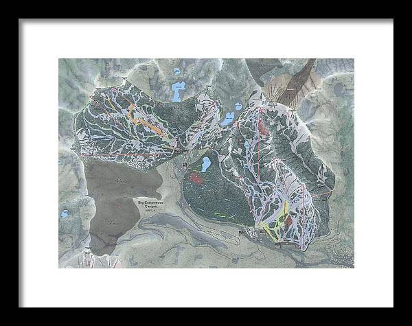 Big Cottonwood Canyon, Utah Ski Trail Map - Framed Print - Powderaddicts