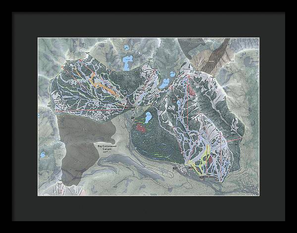 Big Cottonwood Canyon, Utah Ski Trail Map - Framed Print - Powderaddicts