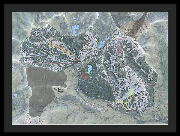 Big Cottonwood Canyon, Utah Ski Trail Map - Framed Print - Powderaddicts