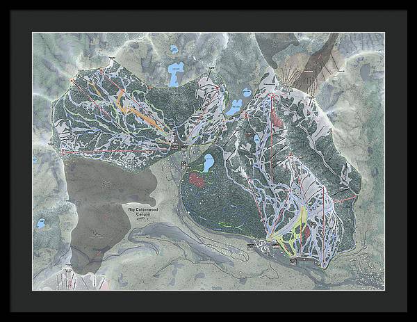 Big Cottonwood Canyon, Utah Ski Trail Map - Framed Print - Powderaddicts