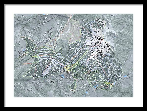 Big Sky Ski Trail Map - Framed Print - Powderaddicts