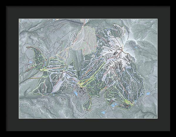 Big Sky Ski Trail Map - Framed Print - Powderaddicts