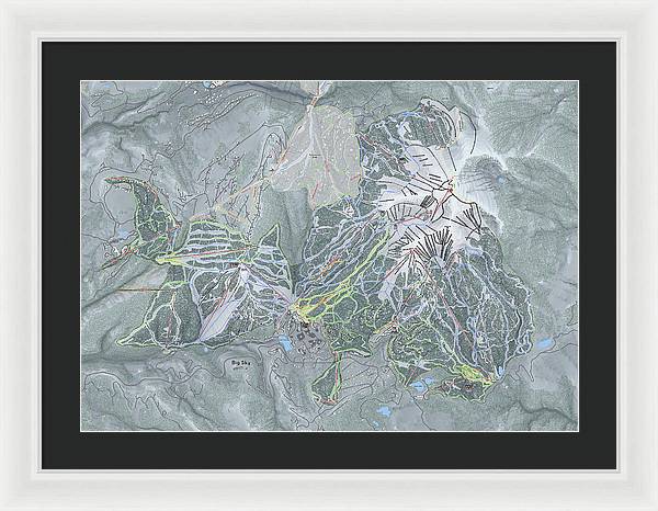 Big Sky Ski Trail Map - Framed Print - Powderaddicts