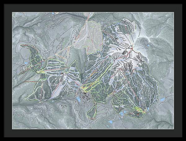 Big Sky Ski Trail Map - Framed Print - Powderaddicts