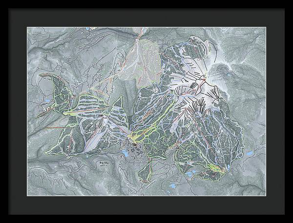 Big Sky Ski Trail Map - Framed Print - Powderaddicts
