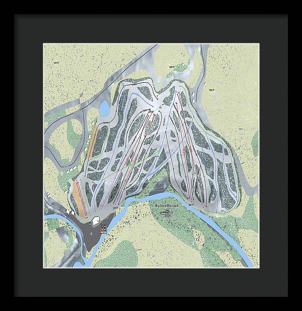 Big Snow BlackJack Ski Trail Map - Framed Print - Powderaddicts