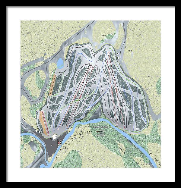 Big Snow BlackJack Ski Trail Map - Framed Print - Powderaddicts