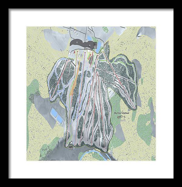 Big Snow Indianhead Ski Trail Map - Framed Print - Powderaddicts