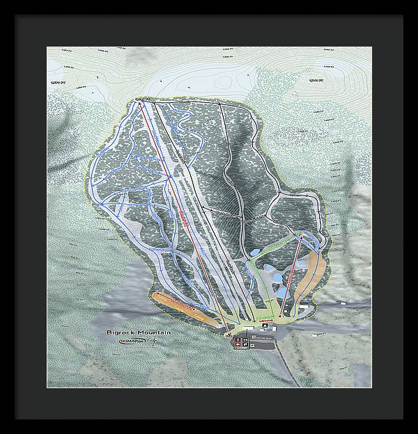 Bigrock Mountain Ski Trail Map - Framed Print - Powderaddicts