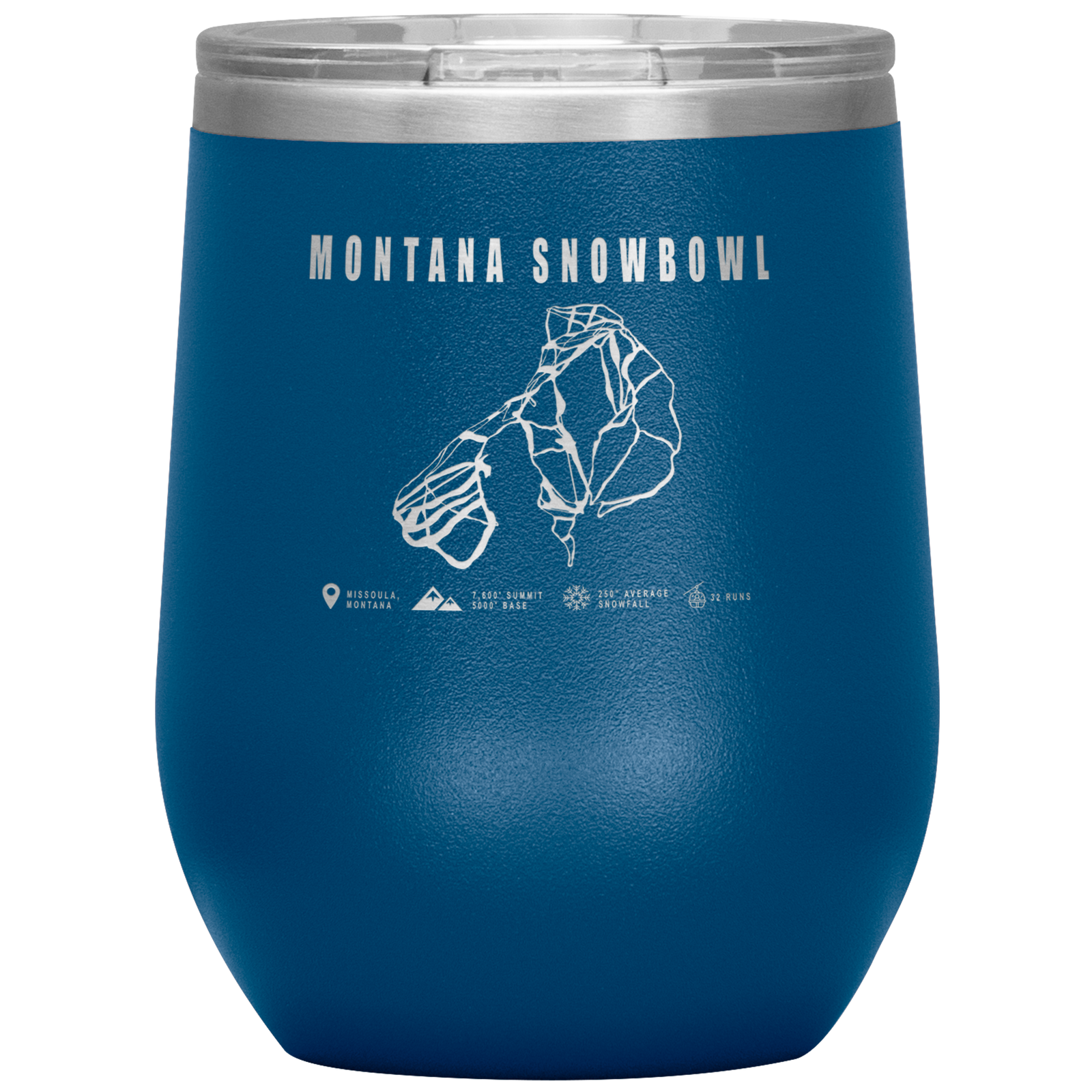 Montana Snowbowl, Montana Ski Trail Map Wine 12oz Tumbler - Powderaddicts
