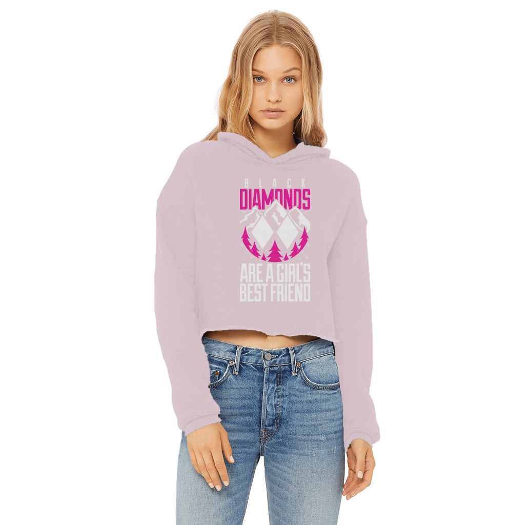 Black Diamonds Are A Girls Best Friens Ladies Cropped Raw Edge Hoodie - Powderaddicts
