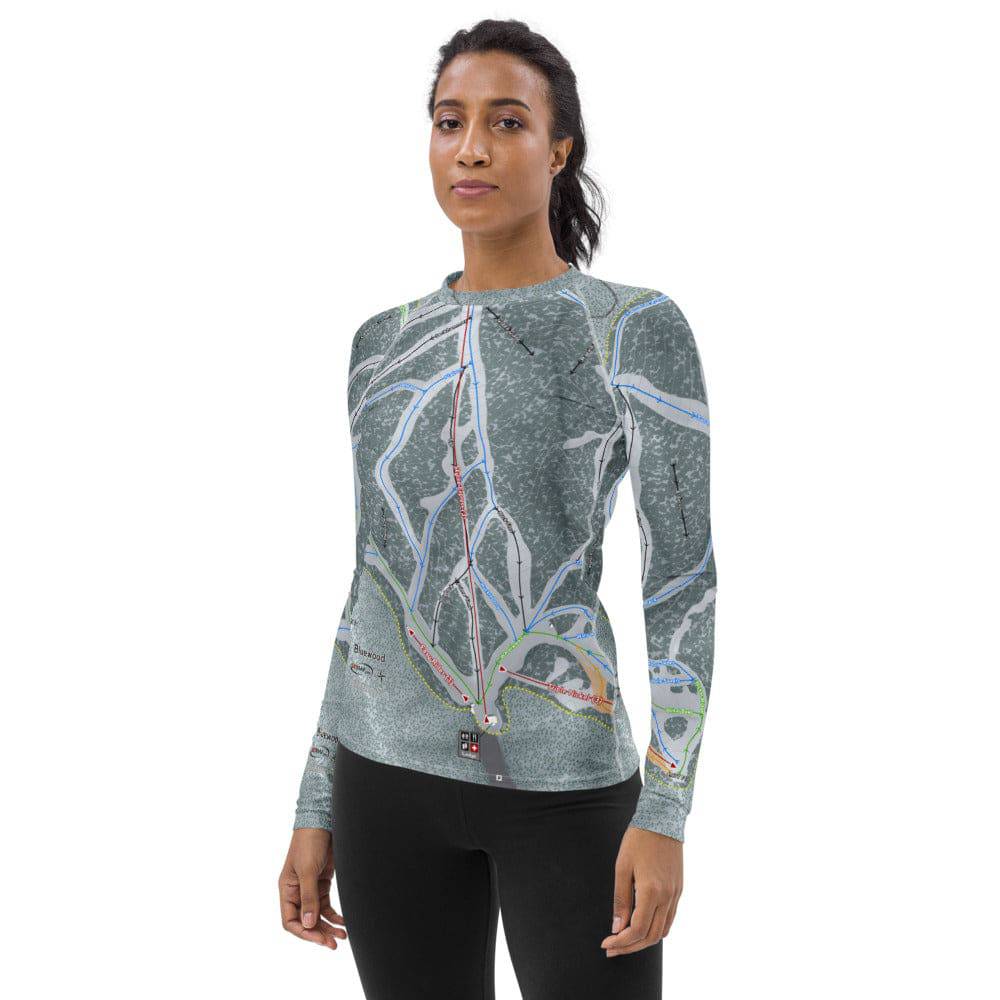Bluewood, Washington Ski Trail Map Women's Base Layer Top - Powderaddicts