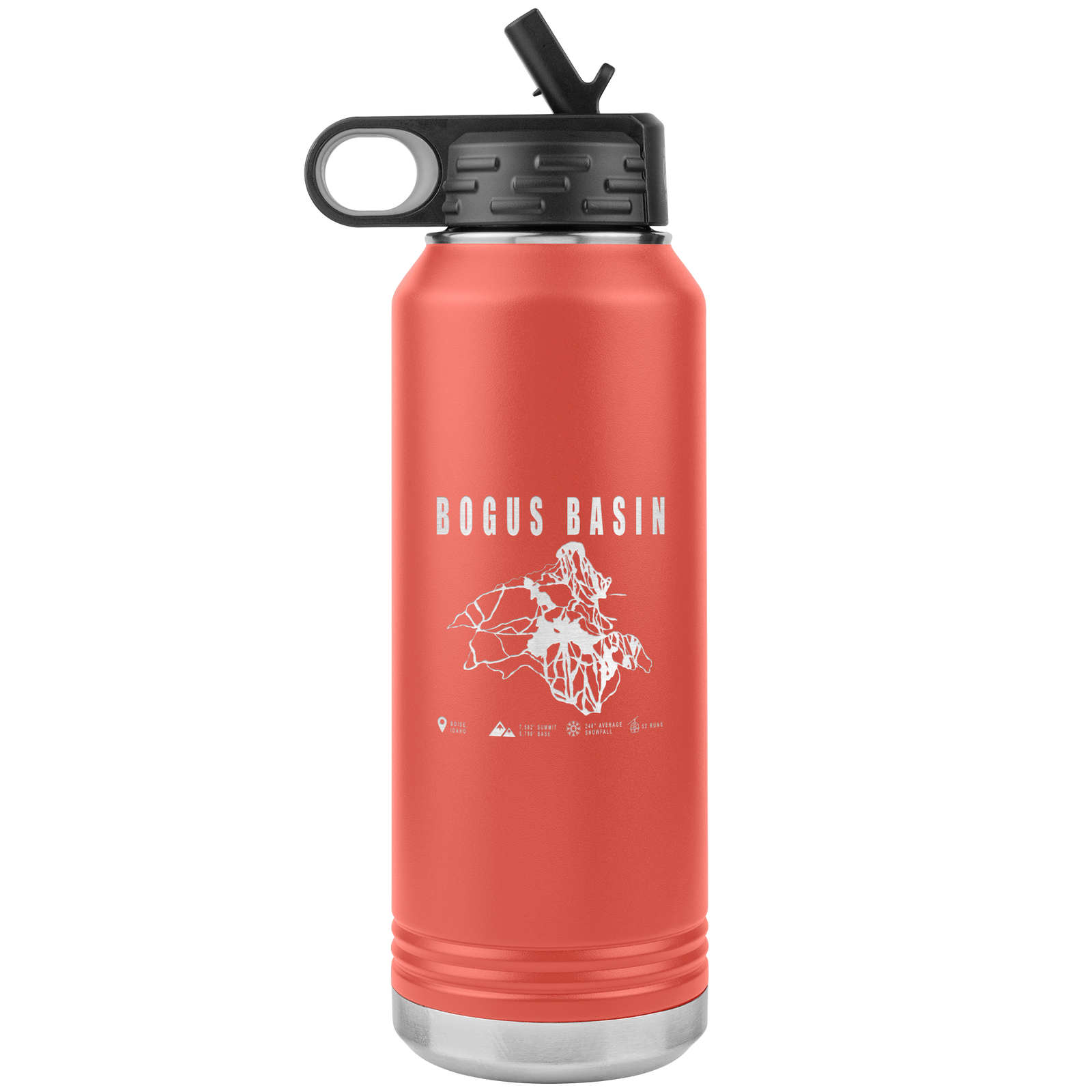 Bogus Basin Idaho Ski Trail Map 32oz Water Bottle Tumbler - Powderaddicts