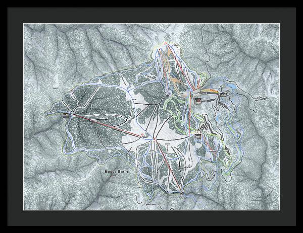 Bogus Basin Ski Trail Map - Framed Print - Powderaddicts