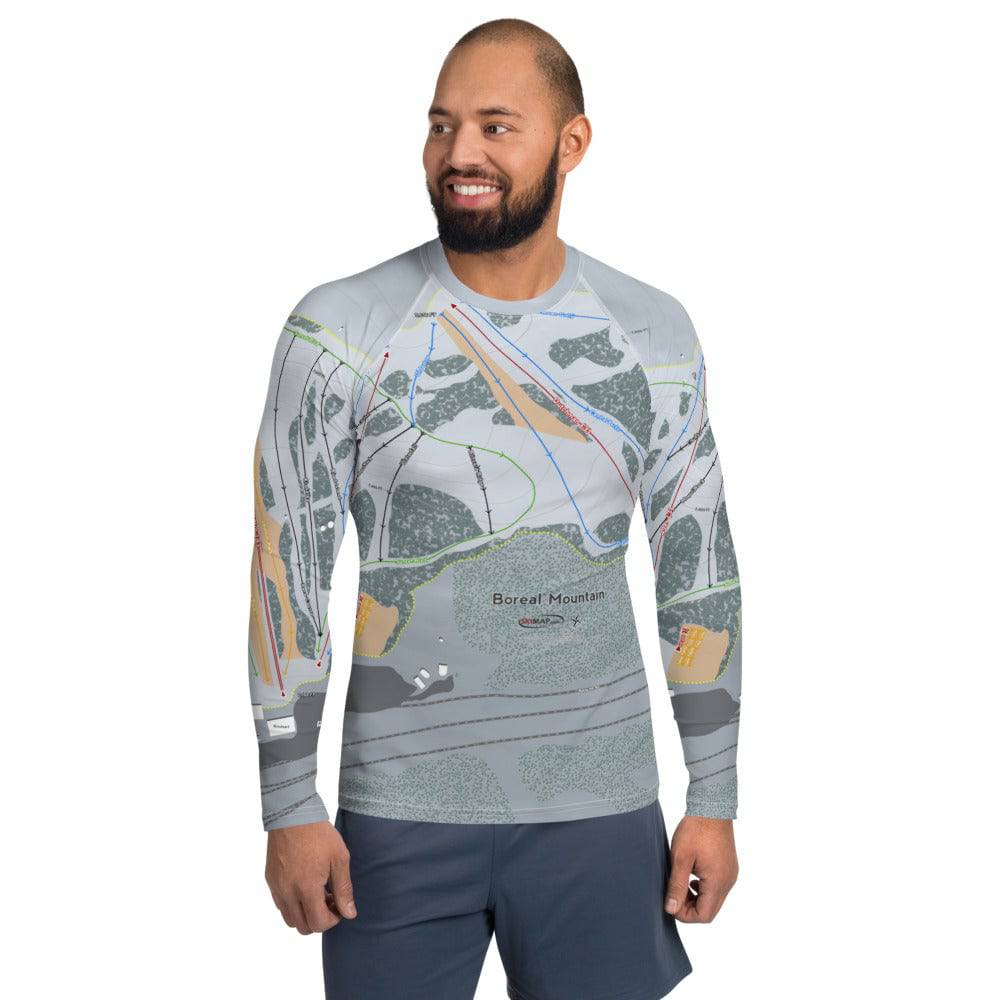 Boreal Mountain, California Ski Trail Map Men's Base Layer Top - Powderaddicts
