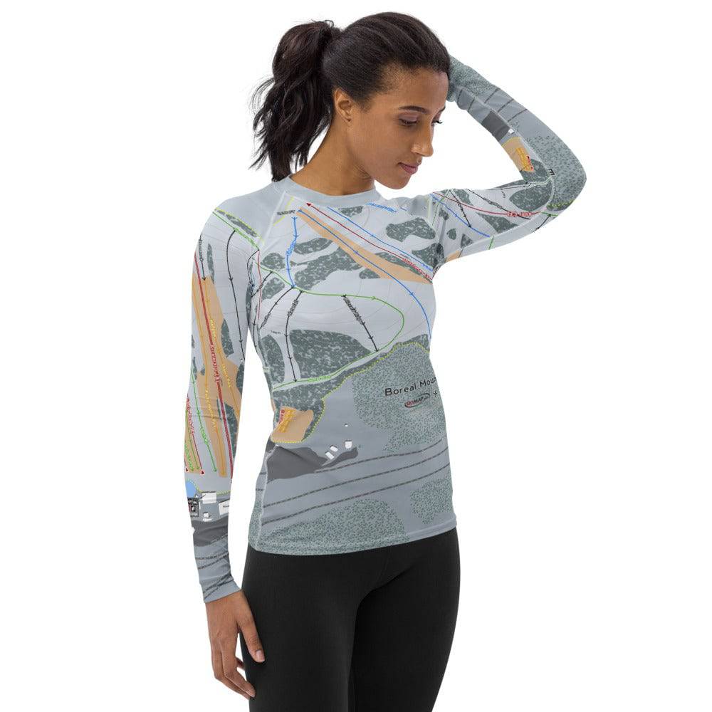 Boreal Mountain, California Ski Trail Map Women's Base Layer Top - Powderaddicts