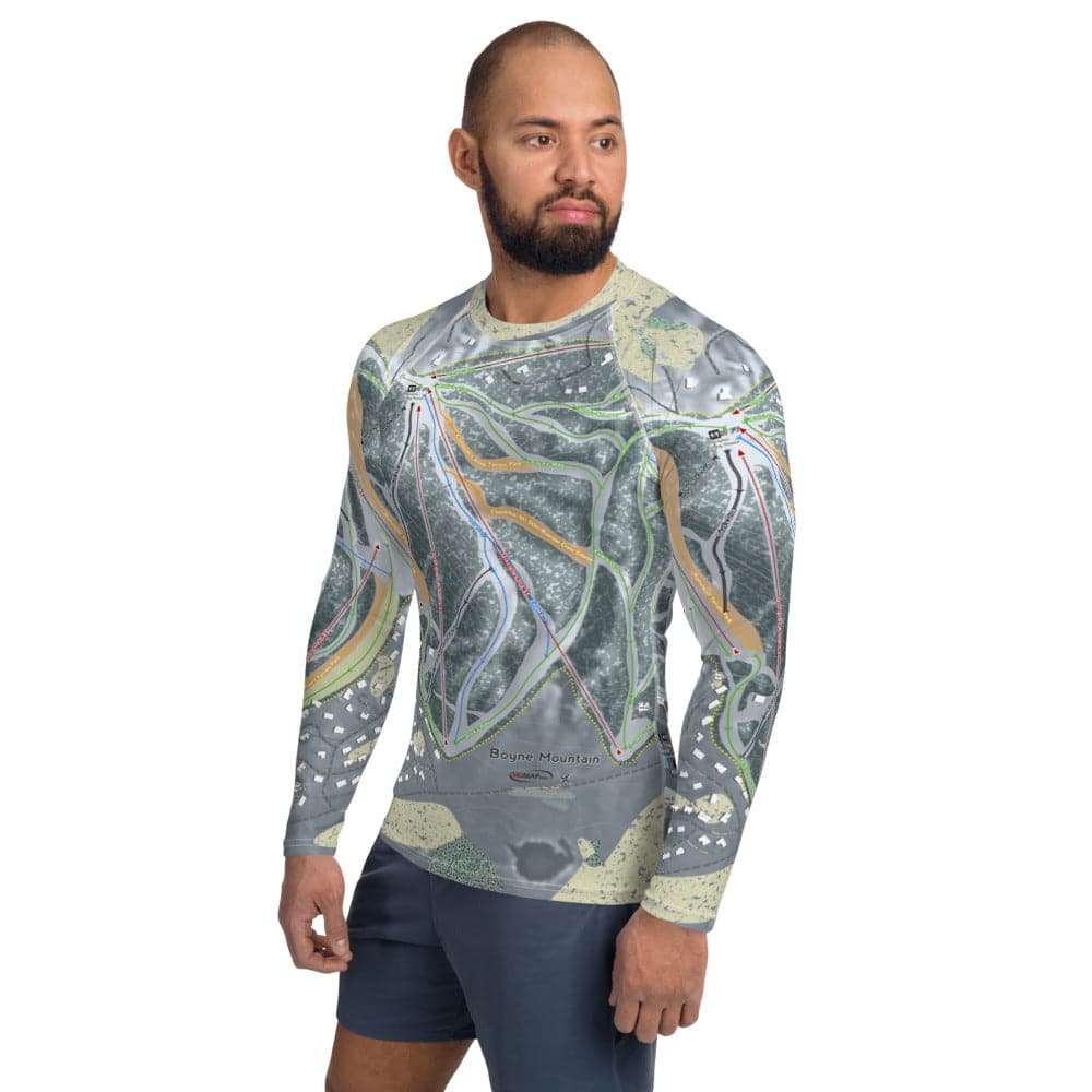 Boyne Mountain, Michigan Ski Trail Map Men's Base Layer Top - Powderaddicts